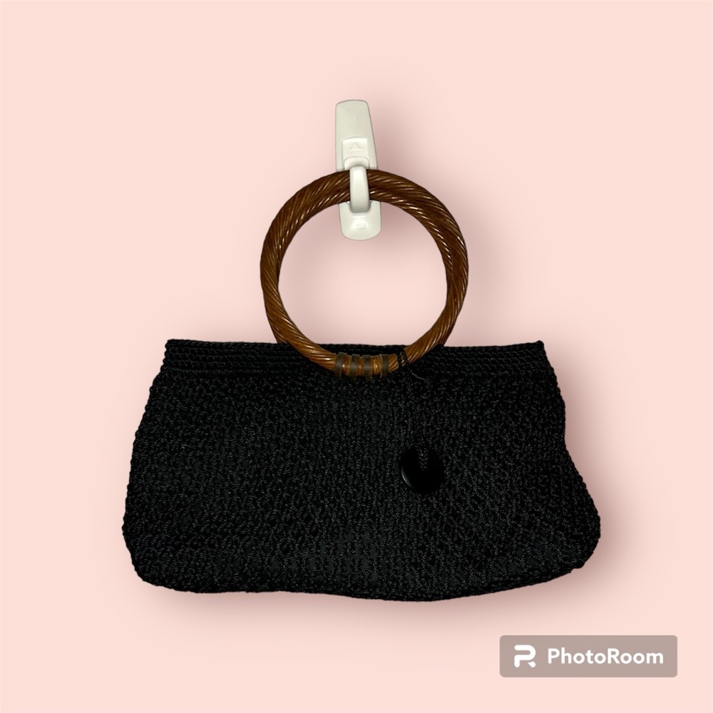 THE SAK BLACK WOVEN CROCHET HANDBAG